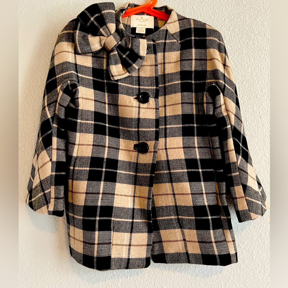 Kate Spade New York Girls Wool Plaid Coat - Size 4
